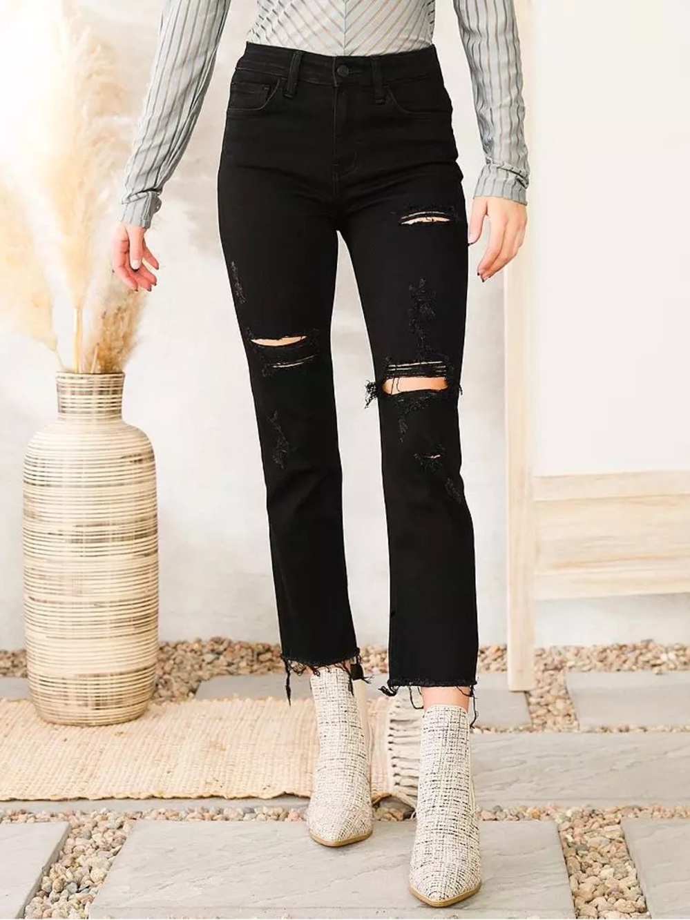 Flying Monkey Black High-Rise Ripped Ankle Jeans